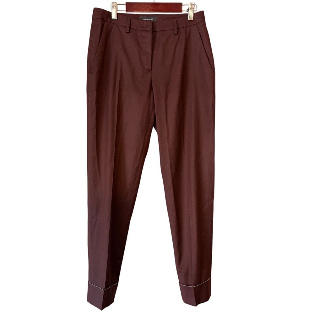 Fabiana Filippi Womens Size IT 38 US 2 Brown Cropped Embellished Cuff Wool Pants